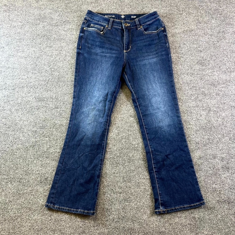 St. John's Bay Womens 12 Short Blue Denim Stretch Bootcut Jeans Whiskering